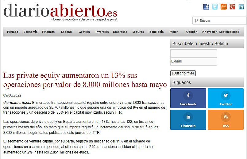 Las private equity aumentaron un 13% sus operaciones por valor de 8.000 millones hasta mayo